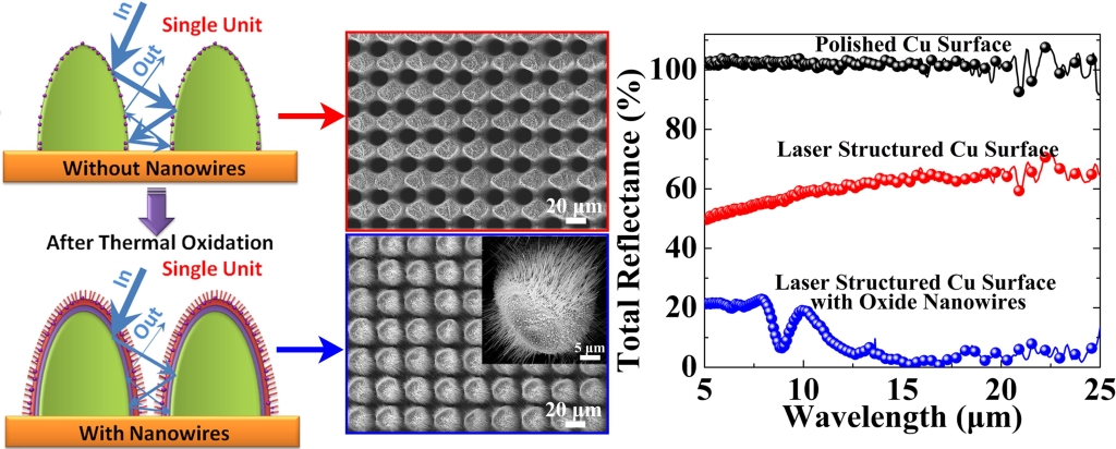 Unique ultrafast laser hybrid process to fabricate a macro-micro-nano-nanowire multi-scale structure on Cu surfaces by integrating laser ablation and oxidation